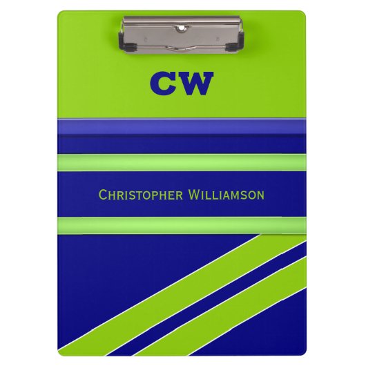 Blauw en groen voeg naam initialen kantoor toe klembord (Voorkant)