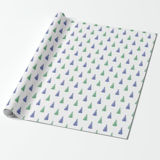 Blauw en groen Waterverf - boompatroon Cadeaupapier (Uitgerold)