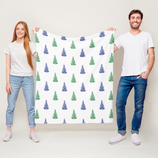 Blauw en groen Waterverf - boompatroon Fleece Deken (In situ)