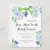 Blauw en groen Waterverf huwelijksuitnodiging Kaart (Voorkant)