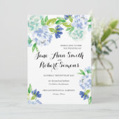 Blauw en groen Waterverf huwelijksuitnodiging Kaart (Staand voorkant)