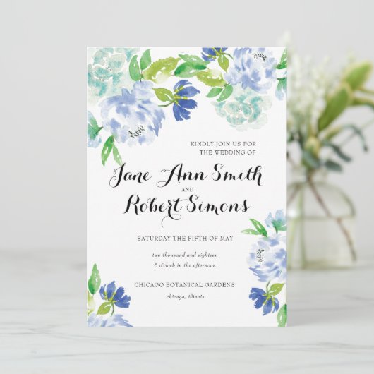 Blauw en groen Waterverf huwelijksuitnodiging Kaart