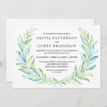 Blauw en Groen Waterverf Laurel Wreath Bruiloft