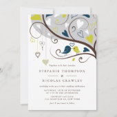 Blauw en groen Whimsical Lovebirds Wedding Kaart (Voorkant)
