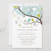 Blauw en groen Whimsical Lovebirds Wedding Kaart (Voorkant)
