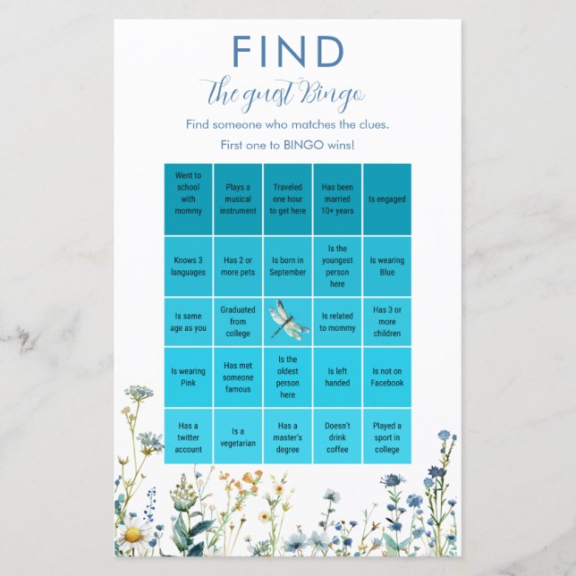 Blauw en groen wildflower Bingo spel (Voorkant)