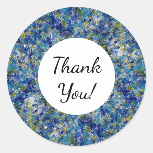 Blauw en groen zaad kraal aangepaste tekst ronde sticker (Voorkant)