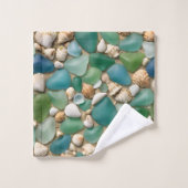 Blauw en groen Zee glas en zeeschelp Bad Handdoek (Wasdoekje)