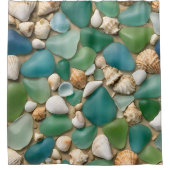 Blauw en groen Zee glas en zeeschelp Douchegordijn (Voorkant)