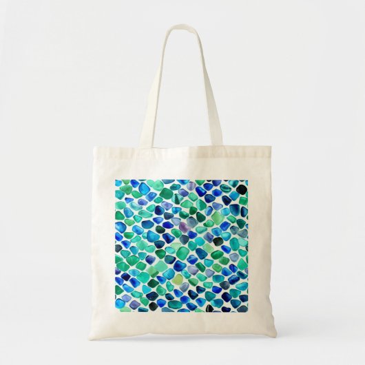Blauw en Groen Zee Glazen Mozaïek Tote Bag (Voorkant)