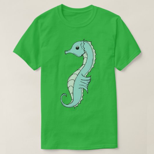 Blauw en groen zeepaard t-shirt (Design voorkant)