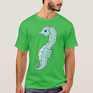 Blauw en groen zeepaard t-shirt