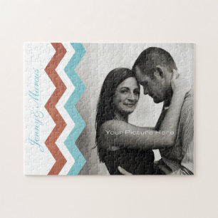 Blauw en groen Zig Zag Pattern Legpuzzel