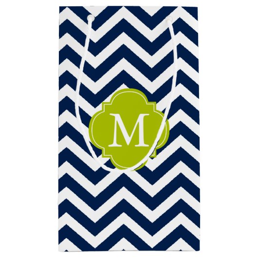 Blauw en groen Zigzag Pattern Monogram Klein Cadeauzakje (Achterkant)