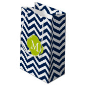 Blauw en groen Zigzag Pattern Monogram Klein Cadeauzakje (Achterkant Gekanteld)