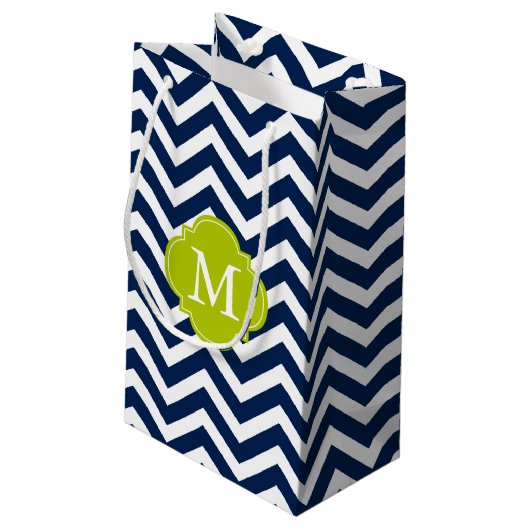 Blauw en groen Zigzag Pattern Monogram Klein Cadeauzakje (Achterkant Gekanteld)
