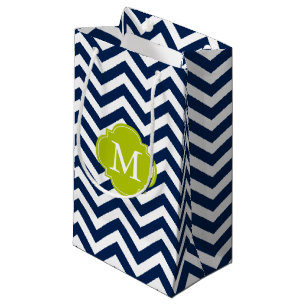 Blauw en groen Zigzag Pattern Monogram Klein Cadeauzakje