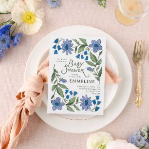 Blauw en groen zoete landelijke bloemige baby show kaart