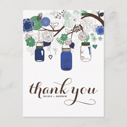 BLAUW EN GROENE MASON JARS DIE DANKZIJ JULLIE BRIE BRIEFKAART (Voorkant)
