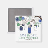 Blauw en Groene Mason Jars sparen de Datum Magnet (Voorkant / Achterkant)
