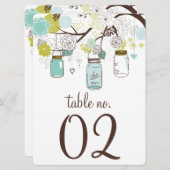 Blauw en groene Mason potten tafel nummers kaart (Voorkant / Achterkant)