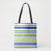 Blauw en groene streep tote bag (Voorkant)