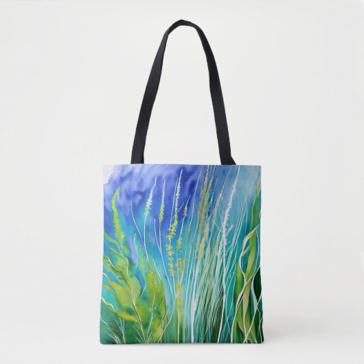 BLAUW EN GROENE WATERVERF MET ALGAE TOTE BAG (Voorkant)