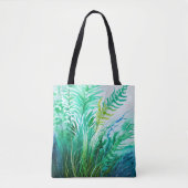 BLAUW EN GROENE WATERVERF MET ALGAE TOTE BAG (Voorkant)