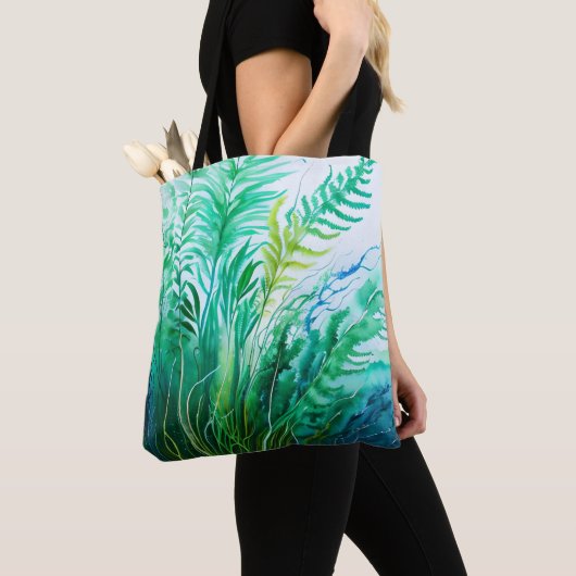 BLAUW EN GROENE WATERVERF MET ALGAE TOTE BAG (Dichtbij)