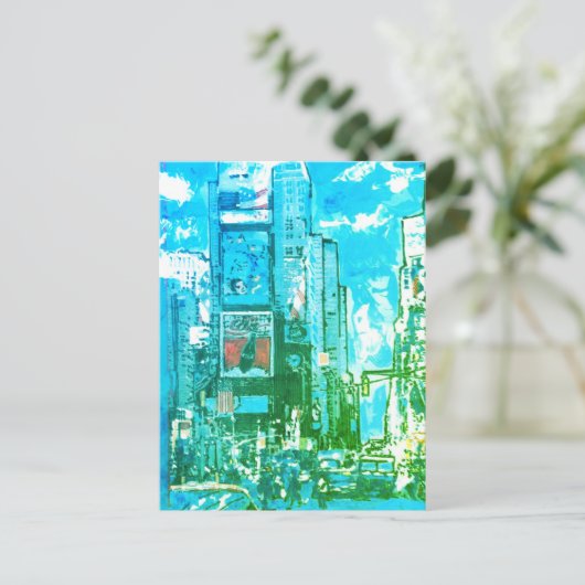  blauw en groene Waterverf Times Square NY  Briefkaart (Staand voorkant)