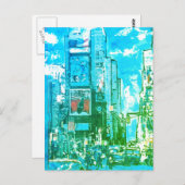 blauw en groene Waterverf Times Square NY  Briefkaart (Voorkant / Achterkant)