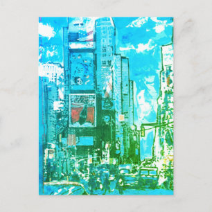  blauw en groene Waterverf Times Square NY  Briefkaart