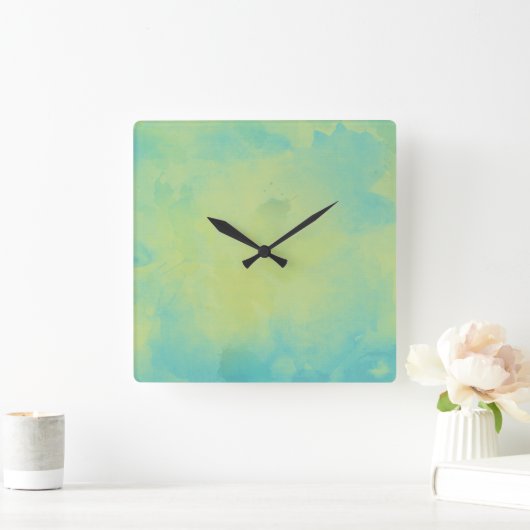 Blauw en Groene waterverf Vierkante Klok (Huis)