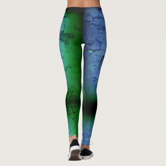 Blauw en Groenen Abstract Leggings (Achterkant)
