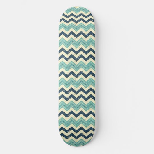 Blauw en Grungy Chevron Patroon Persoonlijk Skateboard (Voorkant)
