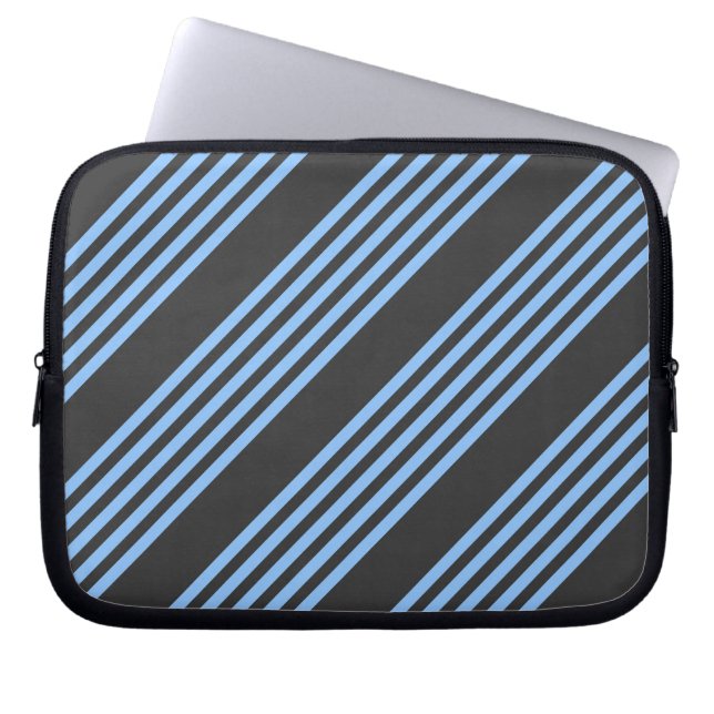 Blauw en houtskool met vijf strippen laptop sleeve (Voorkant)