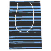 Blauw en houtskool met vijf strippen medium cadeauzakje (Voorkant)