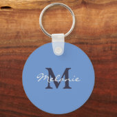 Blauw en Indigo Persoonlijk Monogram Sleutelhanger (Voorkant)