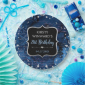 Blauw en Iridescent Glitter Letters Birthday Papieren Bordje (Feest)