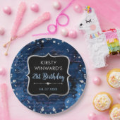 Blauw en Iridescent Glitter Letters Birthday Papieren Bordje (Feest)