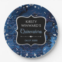 Blauw en iriserende glitter letters Quinceanera