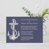 Blauw en Ivoor  Anker Bruiloft Uitnodiging (Staand voorkant)