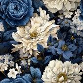 Blauw en ivoor bloemendessin moderne tafelloper