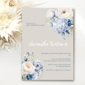 Blauw en ivoor bloemenmeisje baby shower uitnodigi kaart