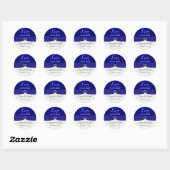 Blauw en Ivoor Damask 1,5" ronde bruiloft Sticker (Vel)