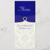 Blauw en Ivoor Damask Bruiloft Menu Kaart (Voorkant)