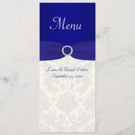 Blauw en Ivoor Damask Bruiloft Menu Kaart