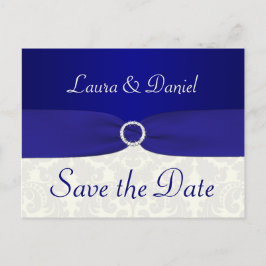 Blauw en Ivoor Damask Save the Date Briefkaart