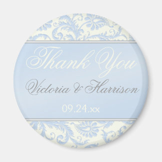 Blauw en ivoor damast trouwgunst magneet