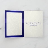 Blauw en ivoor damasten bedankkaart (Binnen)
